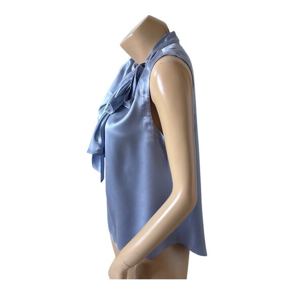 Tailored REBECCA TAYLOR Womens Size 8 Blue 100% Silk Sleeveless Tie Neck Shirt - Picture 2 of 8